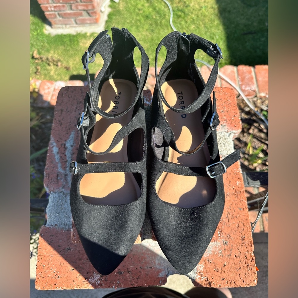 TORRID, WIDE WIDTH, pointy toe strappy flats.